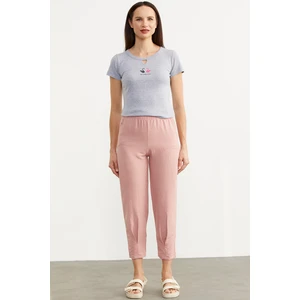 Paça Büzgü Detaylı Krep Pantolon - Pembe