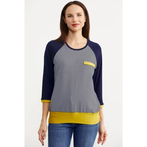 Uzun Kol Çizgili Tunik T-Shirt - Lacivert