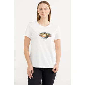 Kısa Kol Baskılı Basic T-Shirt - Ekru