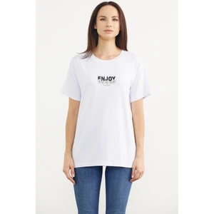 Dökümlü Baskılı Penye T-Shirt - Beyaz