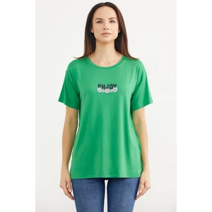 Dökümlü Baskılı Penye T-Shirt - Yeşil