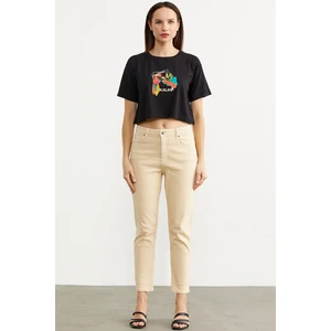 Likralı Fit Mom Jean - Bej