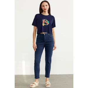 Likralı Fit Mom Jean - Lacivert