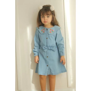 Miniko Kids Kız Çocuğu Yaka Dantelli Uzun Kol Kot Elbise