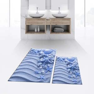 Viyana Home Dijital Baskılı Kaymaz Taban Yıkanabilir Ikili Banyo Paspas Klozet Takımı, V-Klozet-48-Mavi,