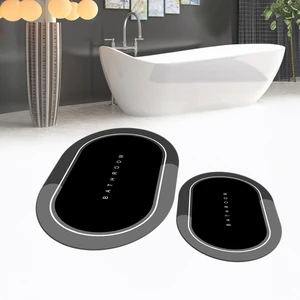 Viyana Home Dijital Baskılı Kaymaz Taban Yıkanabilir Oval Ikili Banyo Paspas Klozet Takımı, V-O-Klozet-01-Siyah,