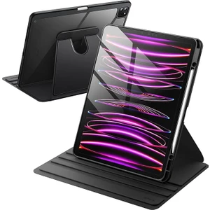 Apple iPad Pro 12.9 (2022) 6. Nesil Kalem Şarjına Uygun Yatay ve Dikey Standlı Kalemlikli Ninex Smart Kılıf A2436 A2437 A2764 A2766