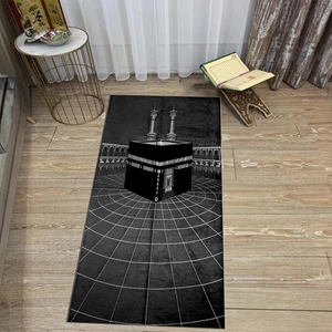 Viyana Home Dijital Baskılı Yıkanabilir Hediyelik Namazlık Seccade Halı, V-Seccade-48-Siyah,