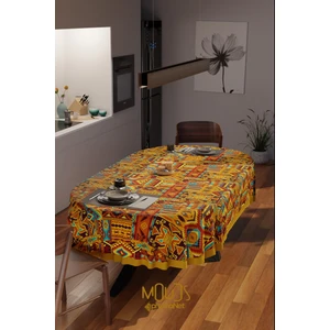 Etnik Kilim Desenli Süet Kumaş Dertsiz Oval Masa Örtüsü