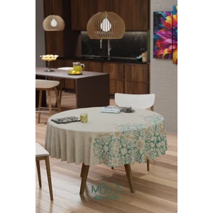 Ramazan Su Yeşili Desenli Süet Kumaş Dertsiz Yuvarlak Masa Örtüsü Ramadan