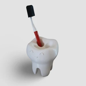 3D Layer Craft Diş Şeklinde 4 Bölmeli Diş Fırçalığı - Diş Fırçası Standı Beyaz