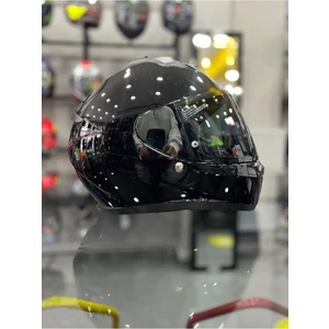 C10 Kapalı Motosiklet Kaskı Parlak Siyah Şeffaf Vizörlü