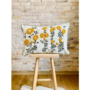 Home Punch Işlemeli Tekli Dekoratif Papatya Desen Kırlent Kılıfı (Panç)