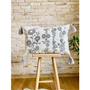 Home Punch Işlemeli Tekli Dekoratif  Papatya Desen Kırlent Kılıfı (Panç)