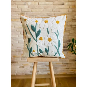 Home Punch Işlemeli Tekli Dekoratif  Papatya Desen Kırlent Kılıfı (Panç)