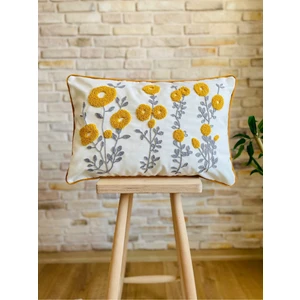Home Punch Işlemeli Tekli Dekoratif Papatya Desen Kırlent Kılıfı (Panç)