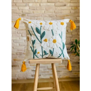 Home Punch Işlemeli Tekli Dekoratif  Papatya Desen Kırlent Kılıfı (Panç)