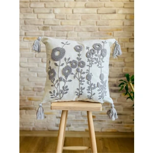 Home Punch Işlemeli Tekli Dekoratif  Papatya Desen Kırlent Kılıfı (Panç)