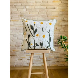 Home Punch Işlemeli Tekli Dekoratif  Papatya Desen Kırlent Kılıfı (Panç)