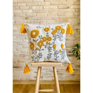 Home Punch Işlemeli Tekli Dekoratif  Papatya Desen Kırlent Kılıfı (Panç)