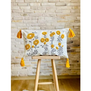 Home Punch Işlemeli Tekli Dekoratif  Papatya Desen Kırlent Kılıfı (Panç)