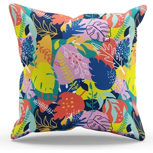 Çift Tarafı Baskılı Renkli Yapraklar Desenli Süet Kırlent Kılıfı