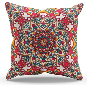 Çift Tarafı Baskılı India Pattern-1 Desenli Süet Kırlent Kılıfı