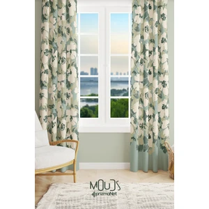 Green Flower 1 Desenli Süet Oturma Odası Salon Fon Perde Baskılı Ekstrafor Büzgü 2 Kanat PRD-1037