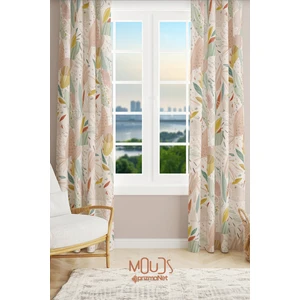 Xero Floral 2 Desenli Süet Oturma Odası Salon Fon Perde Baskılı Ekstrafor Büzgü 2 Kanat PRD-1080