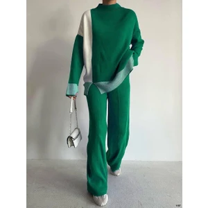 Kadın Yırtmaç Detay Bluz Bol Paça Pantolon Triko Alt Üst Takım (Renk Seçenekli)