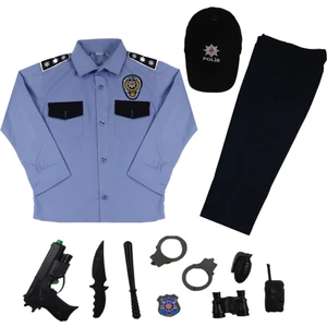 Çocuk Mavi Türk Polis Kostümü Kıyafeti Polis Üniforması