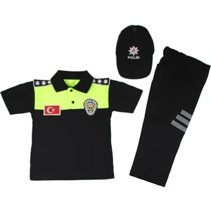 Çocuk Polo Yaka Türk Trafik Polis Kostümü Trafik Polis Kıyafeti Üniforması