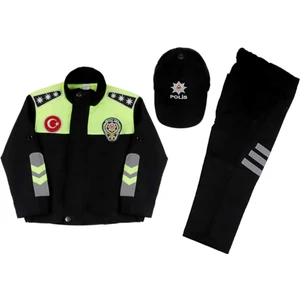 Unisex Çocuk Yeşil Trafik Polis Kostümü Çocuk Trafik Polis Kıyafeti Üniforması