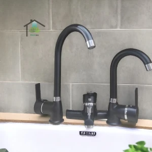 Siyah Ultra Lüx Komple Set Mutfak Evye Lavabo ve Banyo Bataryası