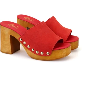 Karyn Kırmızı Kadın Topuklu Süet Deri Terlik