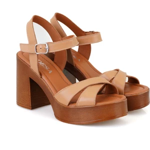 Celinda Taba Kadın Platform Topuklu Deri Sandalet