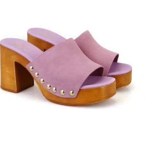 Karyn Pembe Kadın Topuklu Süet Deri Terlik