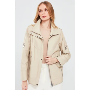 Luisa Kadın Bej Oversize Deri Mont