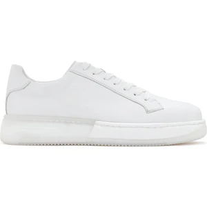 Erkek Beyaz Kalın Tabanlı Deri Sneaker