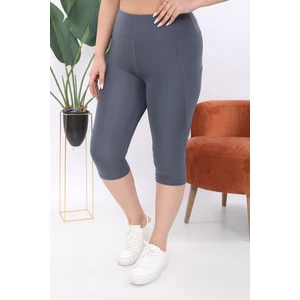 Curve Kadın Büyük Beden Antrasit Yüksek Bel Toparlayıcı Çift Cepli Diz Altı Kapri Tayt Capri