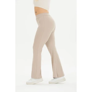 Curve Büyük Beden Fitilli Ispanyol Paça Yüksek Bel Toparlayıcı Krem Tayt