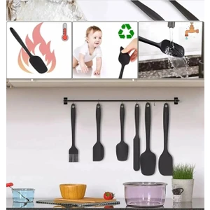 Isıya Dayanıklı Yanmaz Yapışmaz Silikon Spatula Seti 6 Parça Siyah