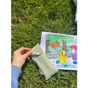 Sumicorn Design Pötikareli Yıkanabilir Keten Çıt Çıt Detaylı Gözlük Kılıfı Gözlük Çantası Kalemlik