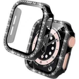 Apple Watch 7 8 9 41mm Ekran Koruyuculu Tek Sıra Kenar Taşlı Sert PC Kasa Koruyucu