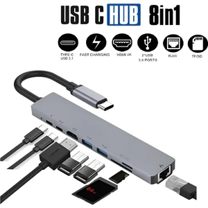 Macbook Pro Air USB Type-C Hub Dönüştürücü Çevirici Çoklayıcı USB Hdmı Micro Sd 8 Girişli RJ8I1NEW