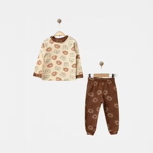 Sevimli Ayıcık Baskılı  Pamuklu Unisex Dokusu Yumuşak Alt Üst Çocuk Pijama Takımı