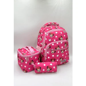 Pembe Karakter Desen Ortopedik Sırt Destekli Beslenmelik ve Kalemlikli Kız Çocuk Ilkokul Çantası