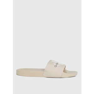 Calvin Klein Bej Erkek Plaj Terliği Slıde Monogram Co