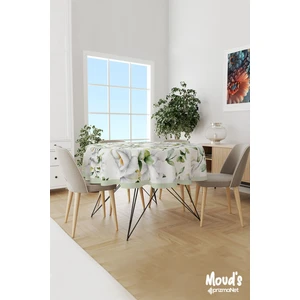 Yeşil Beyaz Gül Desenli Yuvarlak Süet Dertsiz Masa Örtüsü