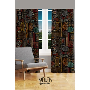 Hitit Figure 4 Desenli Süet Oturma Odası Salon Fon Perde Baskılı Ekstrafor Büzgü 2 Kanat PRD-1017